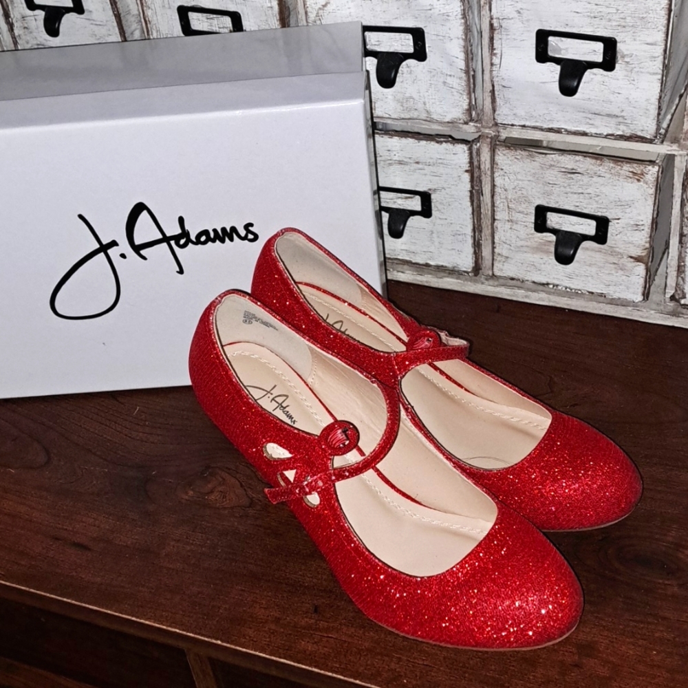 J. Adams red glitter mary jane pumps